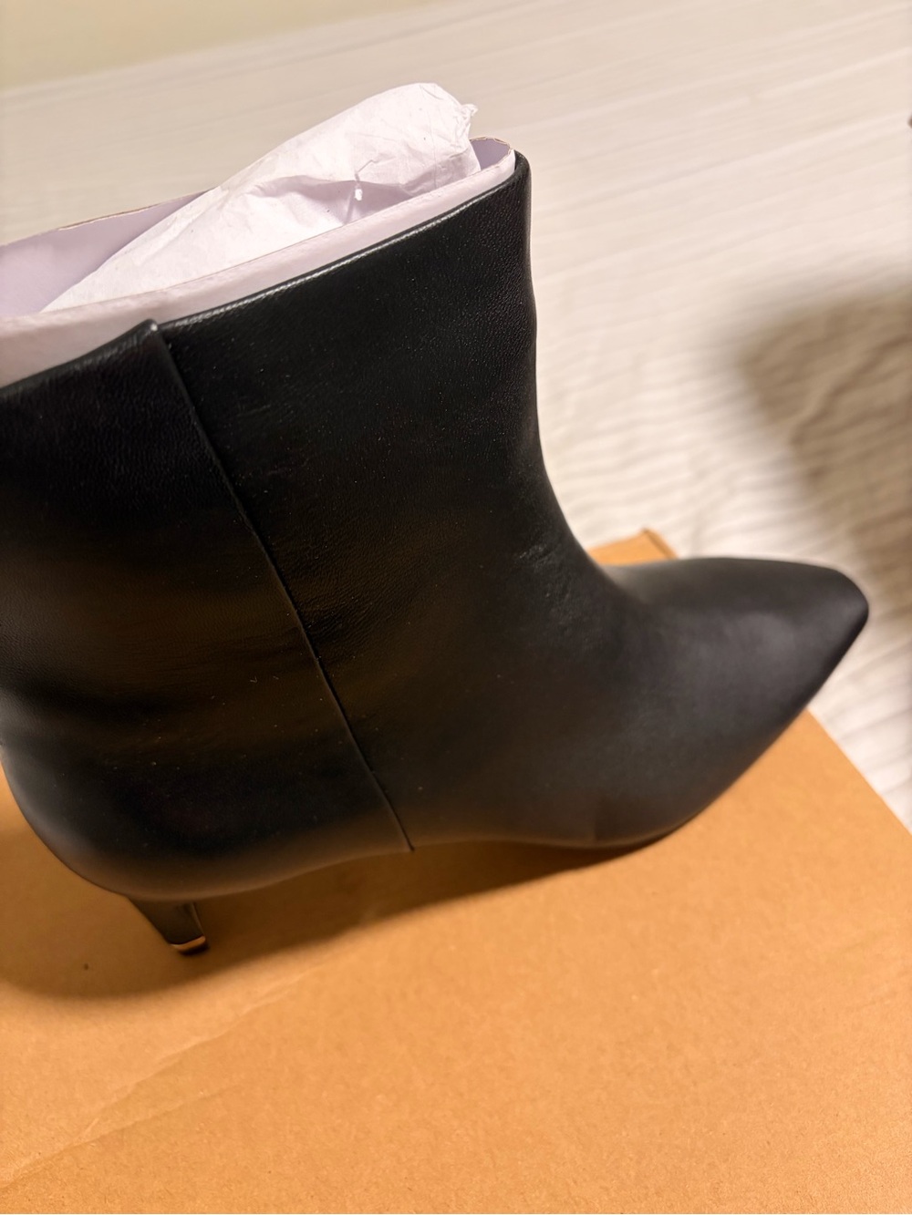Women's Black Leather Ankle Boots with Slim Kitten Heel - Picture 3 of 7